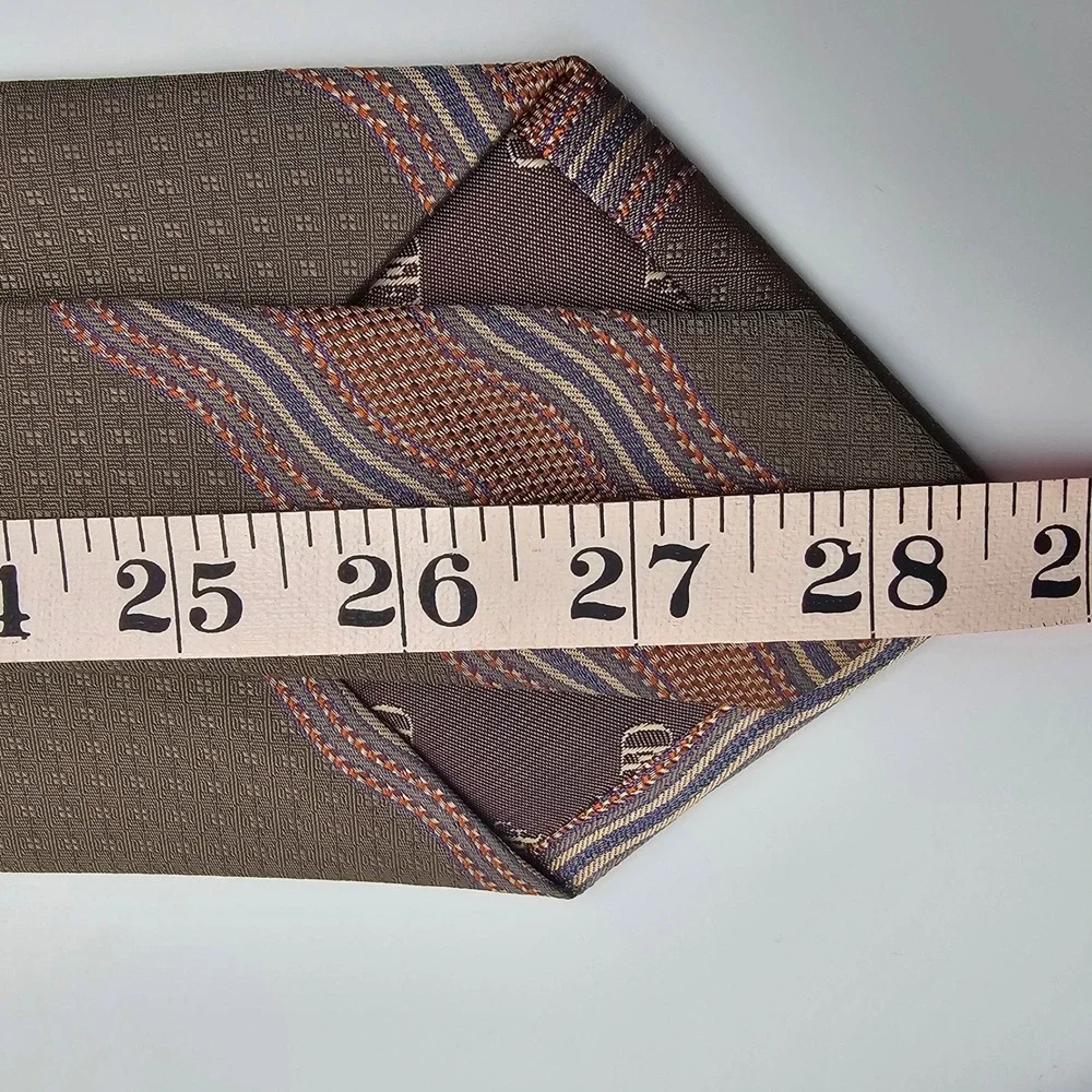 Daniel De Fasson Silk Tie Mens Brown‎ Earth Tone Wavy Stripe Geometric Handmade